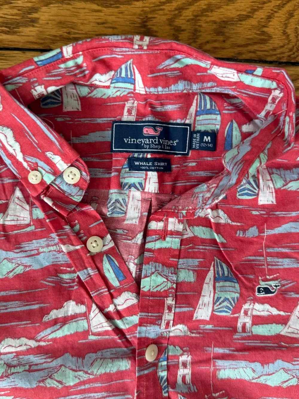 Vineyard Vines Sailboat Short-Sleeve Button-Down Shirt - Size Medium (12-14)